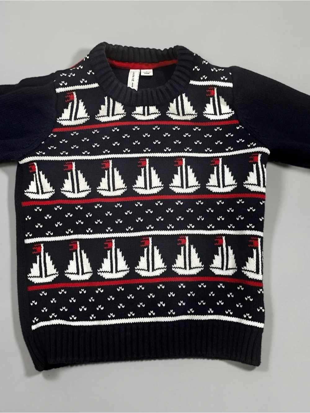Janie and Jack Navy, White & Red Sailboat Knit Sweater - Picture 1 of 3